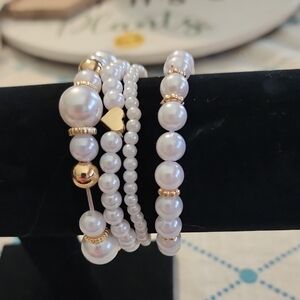 Pearl & Gold Bead Stackable Bracelet Set - White
